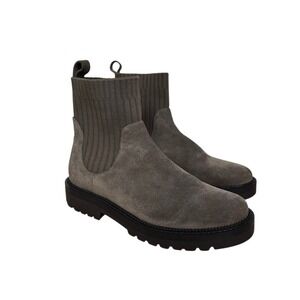 Blondo Waterproof Suede Knit Sock Boots B7336 Grey Taupe Lug Sole Womens 7.5M